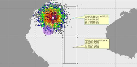 Phân vùng tìm kiếm phi công Trần Quang Khải của tàu SAR 273 và SAR 412.