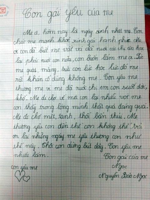 Thư gửi người mẹ bán cá xúc động của cô bé lớp 4