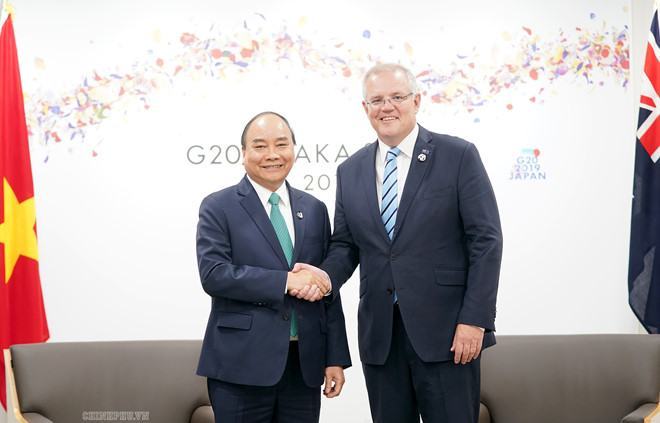 Thủ tướng Nguyễn Xuân Phúc và Thủ tướng Australia Scott Morrison /// Ảnh VGP/Quang Hiếu