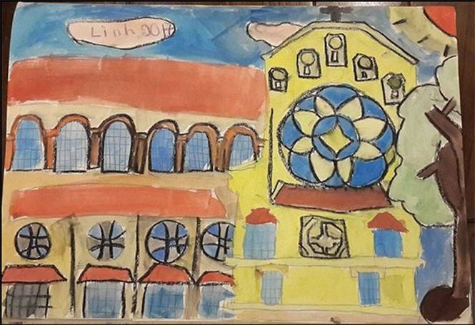 Tác phẩm Nhà thờ Cửa Bắc trong triển lãm /// Ảnh: BTC cung cấp