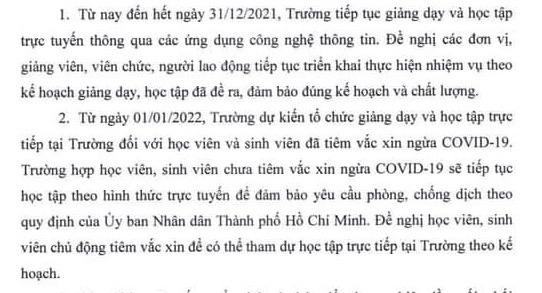 Trường ĐH tại TP.HCM dự kiến cho sinh viên đã tiêm vắc xin được học trực tiếp - ảnh 2