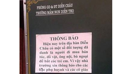 Trường mầm non cảnh báo nạn bắt cóc trẻ em