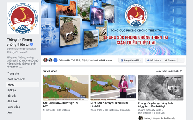 Trang Facebook của Tổng cục phòng chống thiên tai 