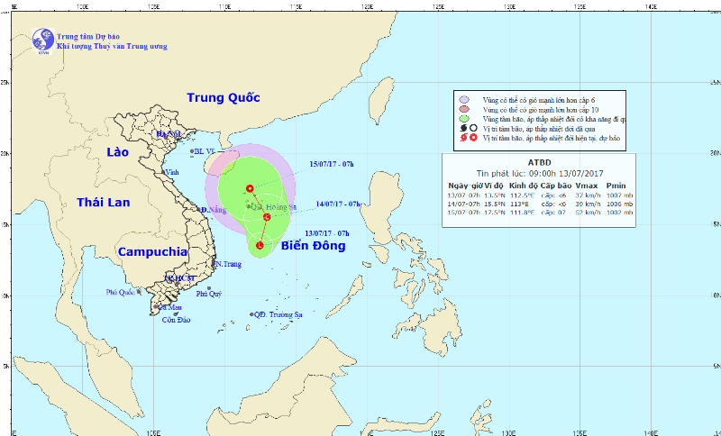 Xuất hiện vùng áp thấp trên Biển Đông