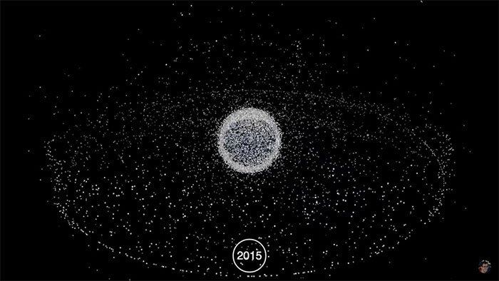 Minh họa về lượng rác vũ trụ bao quanh Trái đất vào năm 2015 do Stuart Gray tạo ra