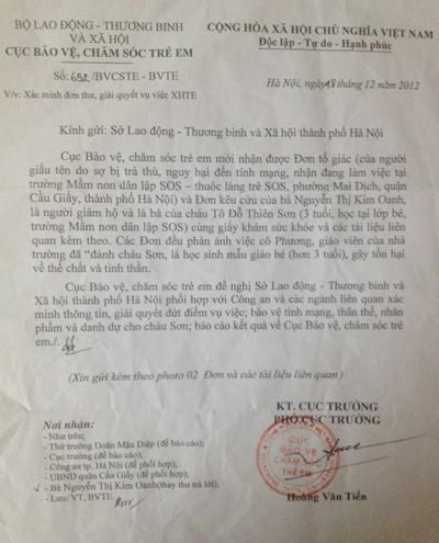 Văn bản chỉ đạo giải quyết của Cục Bảo vệ, Chăm sóc trẻ em