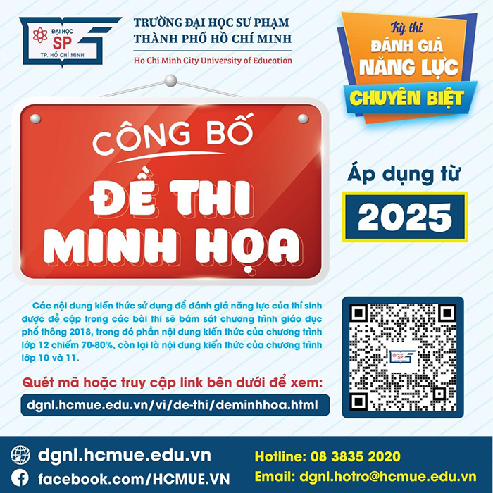 Trường Đại học Sư phạm TP.Hồ Chí Minh  công bố đề thi minh họa đánh giá năng lực chuyên biệt từ năm 2025