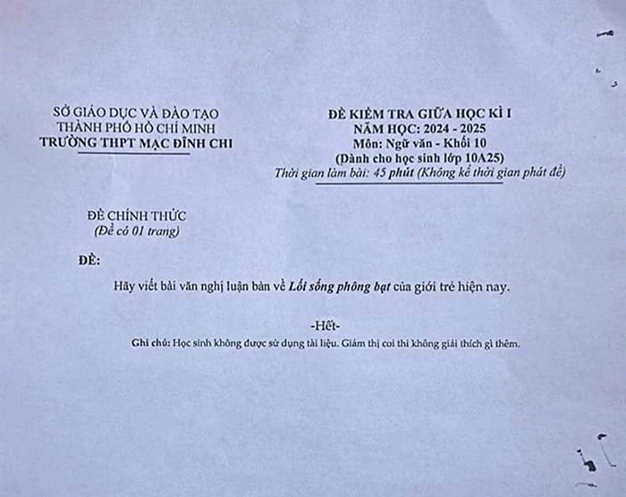 Trường THPT Mạc Đĩnh Chi lên tiếng về đề văn “lối sống phông bạt” 1 câu, 1 dòng gây tranh cãi