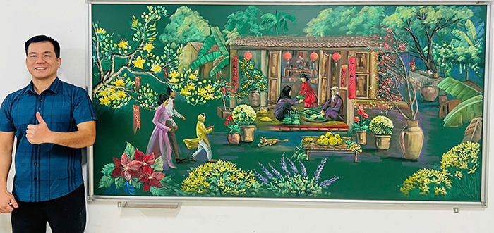 Phác họa mùa xuân bằng phấn bảng