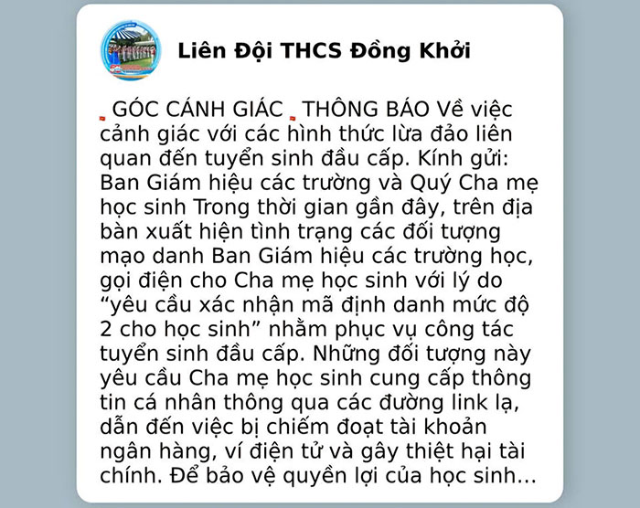 TP.HCM: Trường học cảnh báo hình thức lừa đảo mới liên quan đến tuyển sinh đầu cấp
