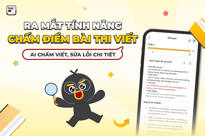 Todaii German: App học tiếng Đức đầu tiên có tính năng chấm chữa bài viết bằng AI